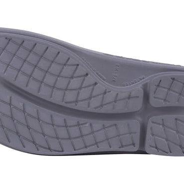 OOahh - Unisex by Oofos in grey with OOfoam strap, impact-absorbing slide for support and comfort, ideal for recovery and casual wear