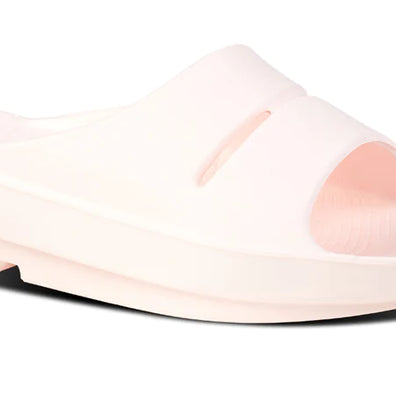 OOahh - Unisex by Oofos in light pink, agile OOfoam slide with impact-absorbing footbed for support and comfort, ideal for recovery and casual wear