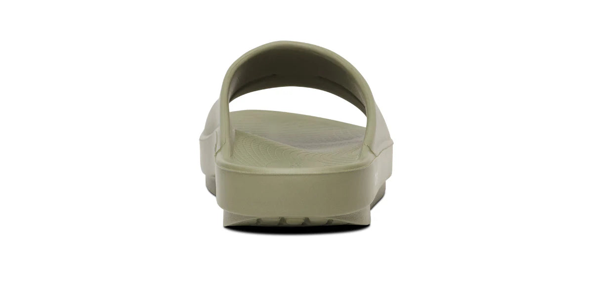 OOahh - Unisex by Oofos in light olive green with agile OOfoam strap for superior impact absorption and all-day comfort slides