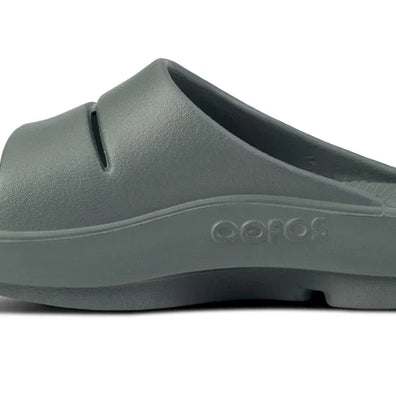 OOahh - Unisex by Oofos in grey with agile OOfoam strap, impact-absorbing slides for comfort and support, ideal for recovery and casual wear