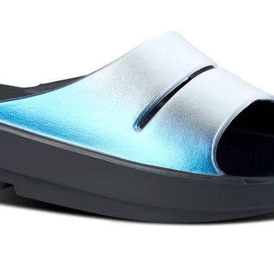 OOahh Luxe - Women by Oofos in blue gradient and black with agile OOfoam strap for comfort and support, ideal for casual wear and recovery