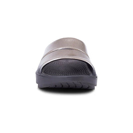 OOahh Luxe - Women by Oofos in metallic brown with agile OOfoam strap for support and comfort, ideal for casual and recovery wear