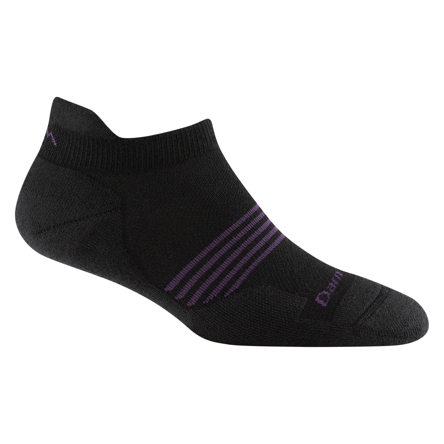Element No Show Tab Lightweight w/Cushion Running Sock - Women by Darn Tough in black with purple stripes, cushioned for comfort during long runs