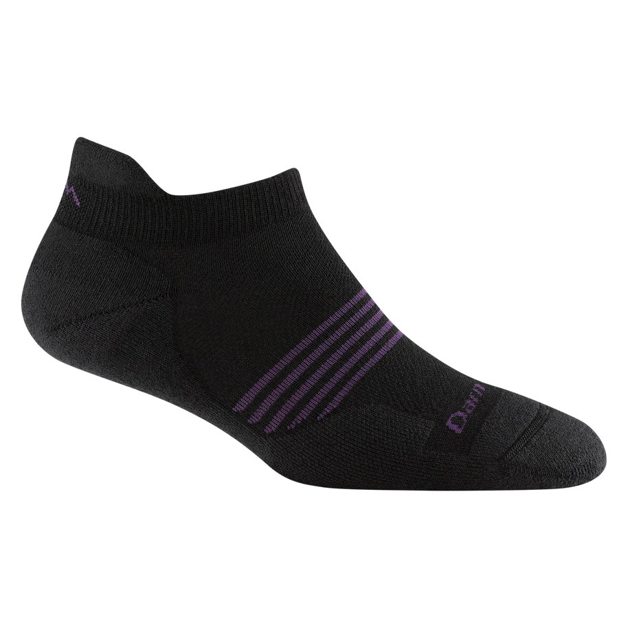 Element No Show Tab Lightweight w/Cushion Running Sock - Women by Darn Tough in black with purple stripes, cushioned for comfort during long runs