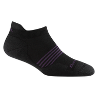 Element No Show Tab Lightweight w/Cushion Running Sock - Women by Darn Tough in black with purple stripes, cushioned for comfort during long runs