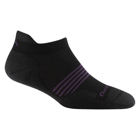 Element No Show Tab Lightweight w/Cushion Running Sock - Women by Darn Tough in black with purple stripes, cushioned for comfort during long runs