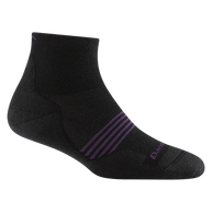 Element Quarter Lightweight w/Cushion Running Sock - Women by Darn Tough in black with purple, moisture-wicking merino wool and mesh panels for running and triathlon training