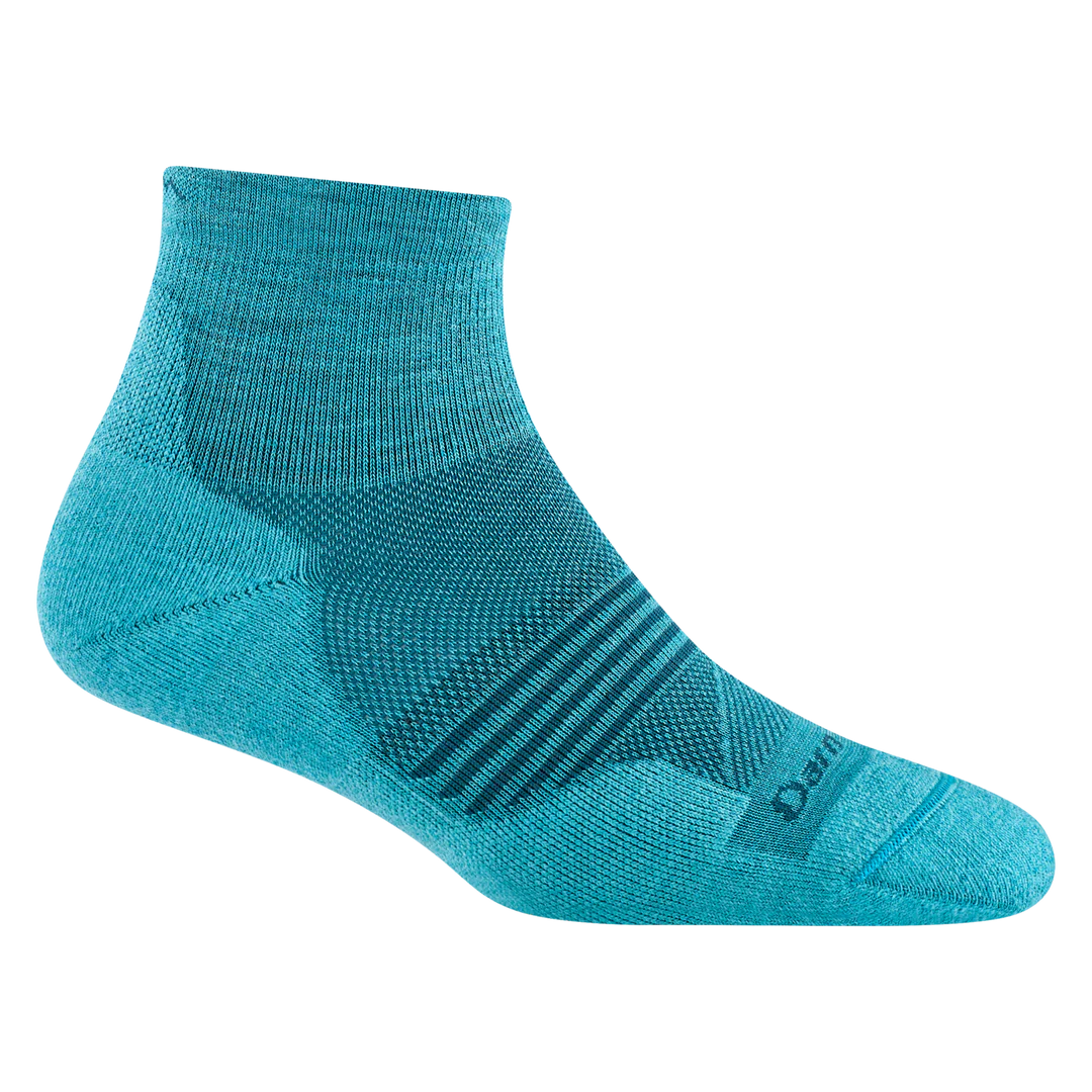 Element Quarter Lightweight w/Cushion Running Sock - Women by Darn Tough in turquoise with moisture-wicking Merino Wool and mesh panels for running and triathlons