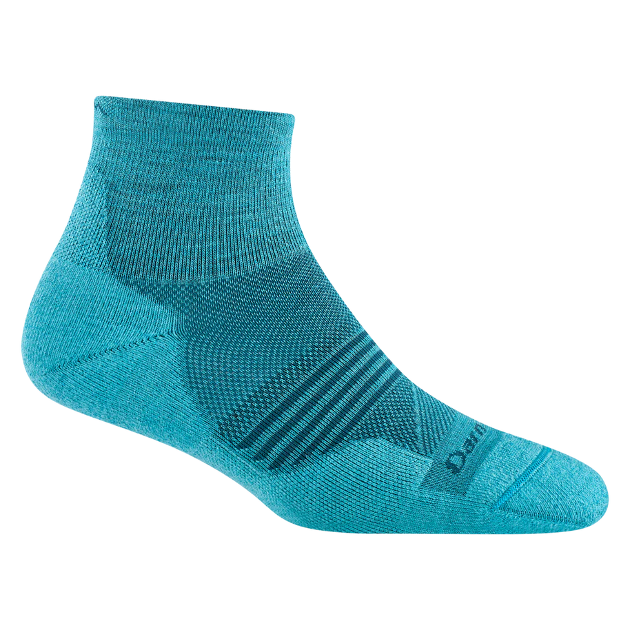 Element Quarter Lightweight w/Cushion Running Sock - Women by Darn Tough in turquoise with moisture-wicking Merino Wool and mesh panels for running and triathlons
