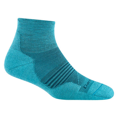 Element Quarter Lightweight w/Cushion Running Sock - Women by Darn Tough in turquoise with moisture-wicking Merino Wool and mesh panels for running and triathlons