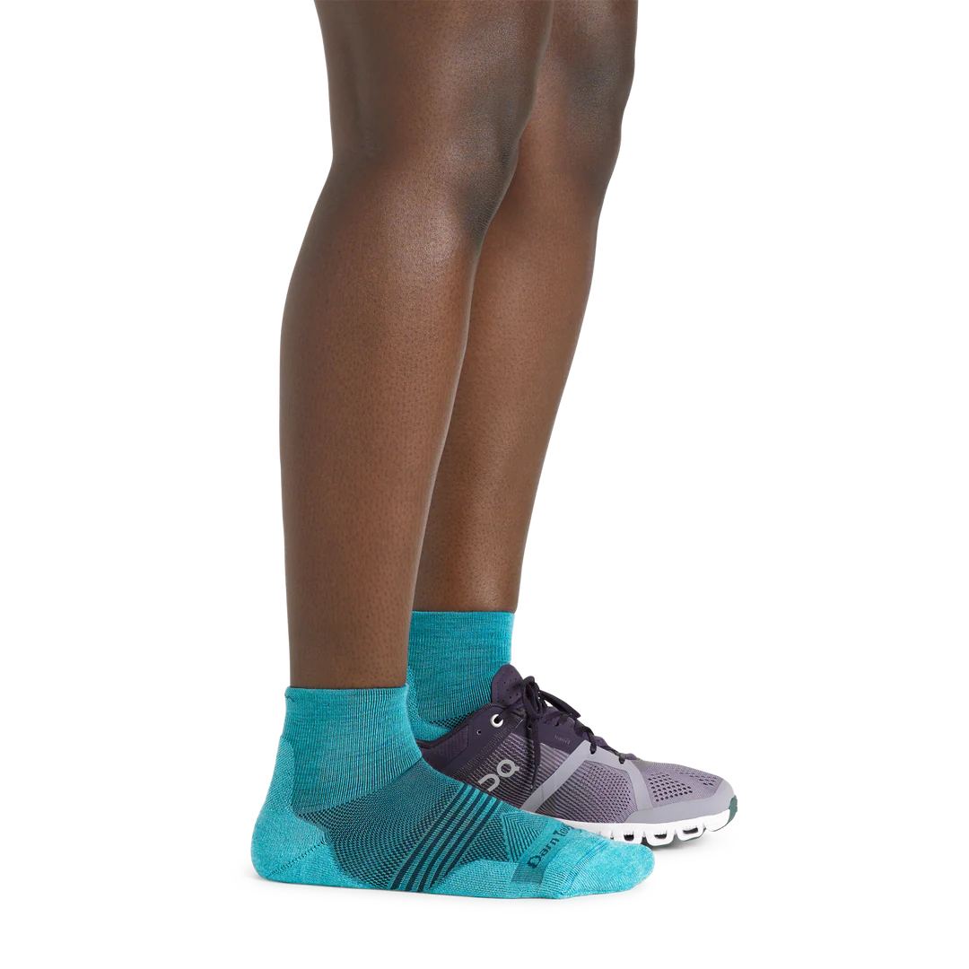 Element Quarter Lightweight w/Cushion Running Sock - Women by Darn Tough in turquoise with Merino Wool and mesh panels for running and triathlon training