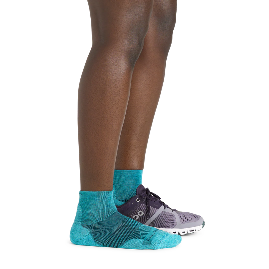 Element Quarter Lightweight w/Cushion Running Sock - Women by Darn Tough in turquoise with Merino Wool and mesh panels for running and triathlon training