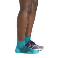 Element Quarter Lightweight w/Cushion Running Sock - Women by Darn Tough in turquoise with Merino Wool and mesh panels for running and triathlon training
