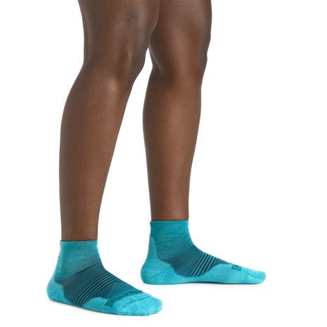 Element Quarter Lightweight w/Cushion Running Sock - Women by Darn Tough in teal with Merino wool and mesh panels for moisture-wicking running use