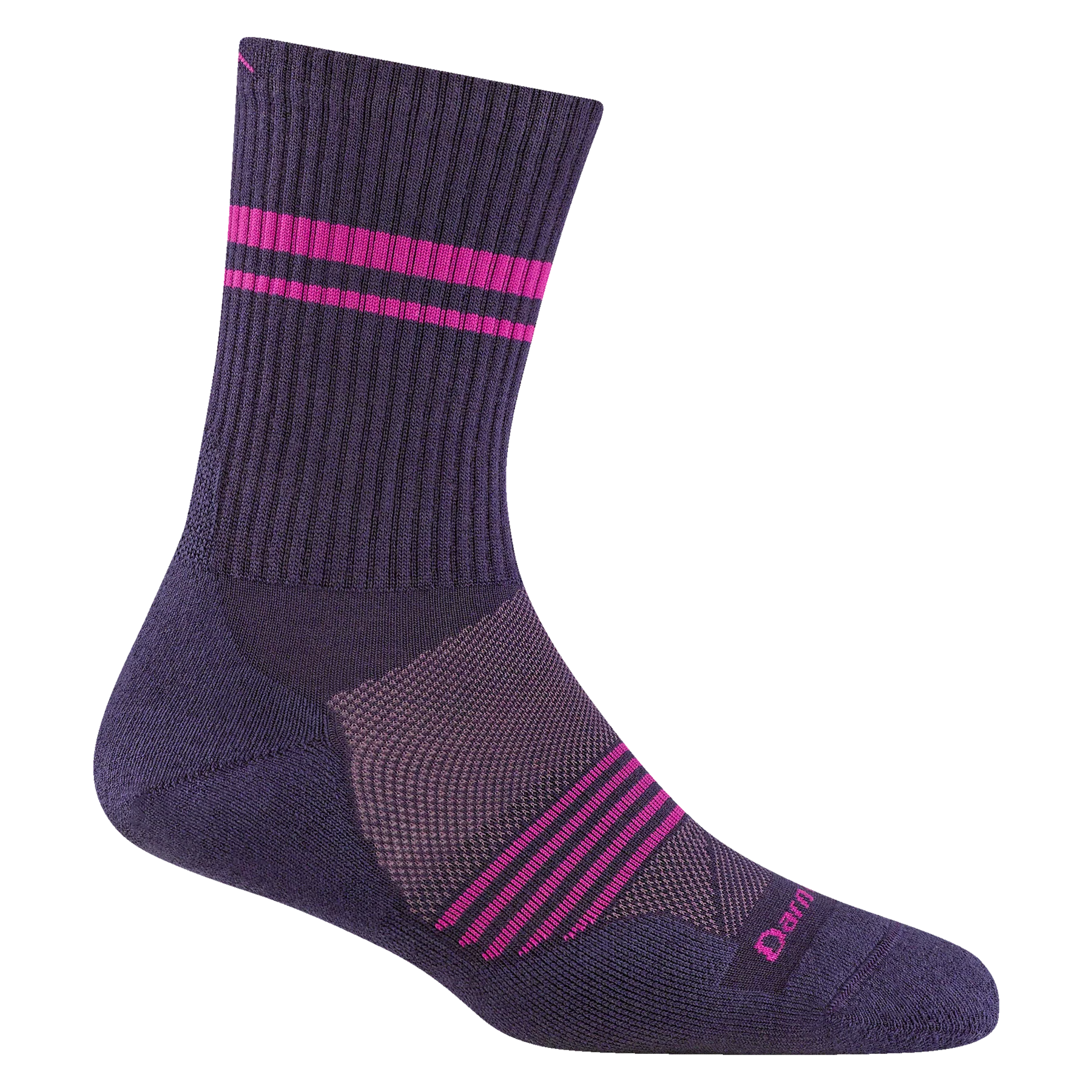 Element Micro Crew Lightweight w/Cushion Running Sock - Women by Darn Tough in purple with pink stripes, breathable Merino wool for running comfort