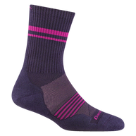 Element Micro Crew Lightweight w/Cushion Running Sock - Women by Darn Tough in purple with pink stripes, breathable Merino wool for running comfort