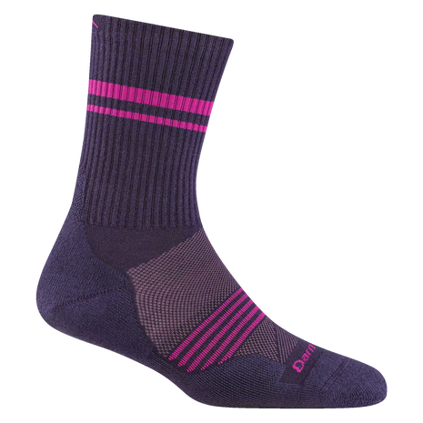 Element Micro Crew Lightweight w/Cushion Running Sock - Women by Darn Tough in purple with pink stripes, breathable Merino wool for running comfort