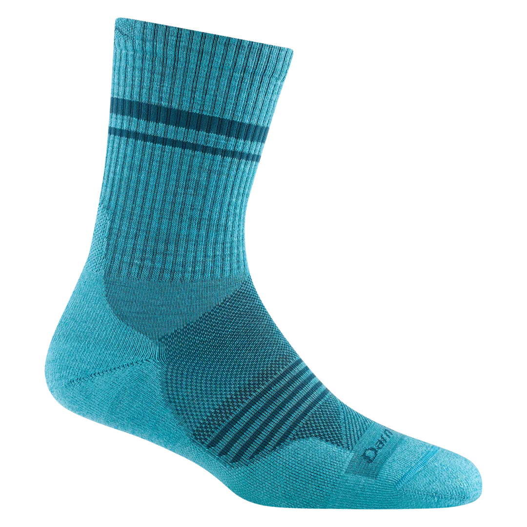 Element Micro Crew Lightweight w/Cushion Running Sock - Women by Darn Tough in teal blue, breathable Merino wool for running comfort and support