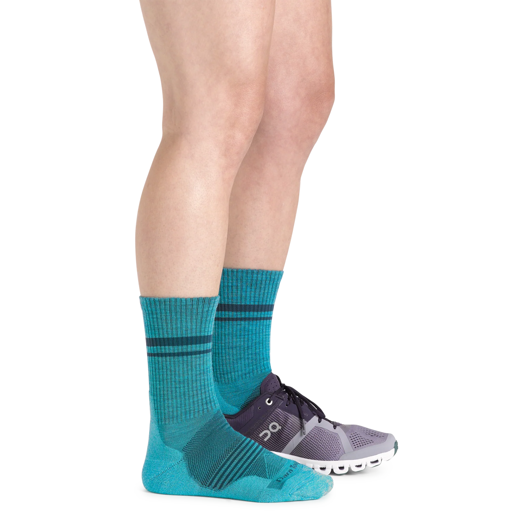 Element Micro Crew Lightweight w/Cushion Running Sock - Women by Darn Tough in teal with black stripes, breathable Merino Wool for running comfort