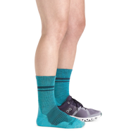 Element Micro Crew Lightweight w/Cushion Running Sock - Women by Darn Tough in teal with black stripes, breathable Merino Wool for running comfort