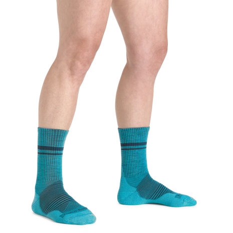 Element Micro Crew Lightweight w/Cushion Running Sock - Women by Darn Tough in teal with Merino wool for breathability and comfort during running