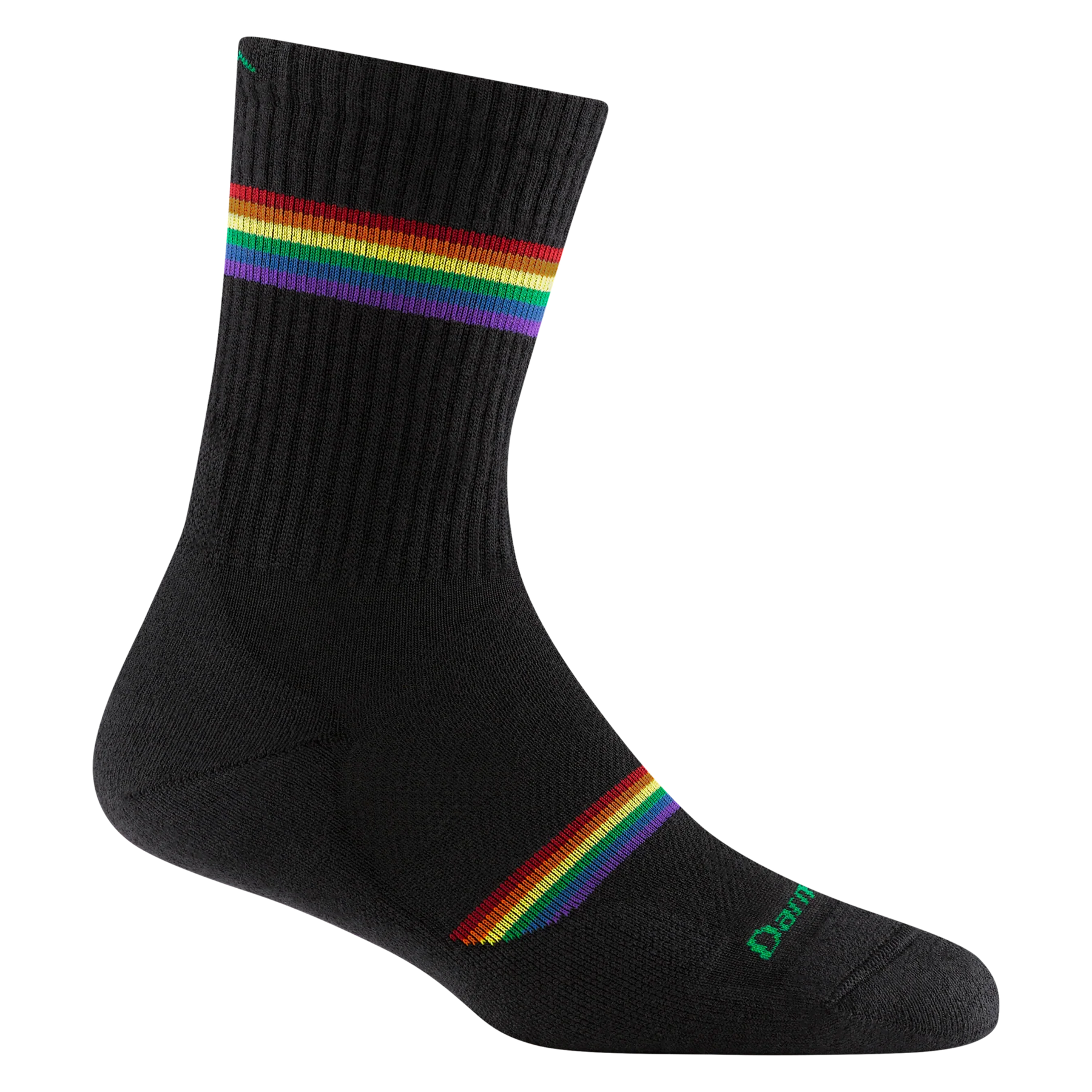 Prism Crew Lightweight w/Cushion Running Sock - Women by Darn Tough in black with rainbow stripes, merino wool, cushioned, durable, flexible for running