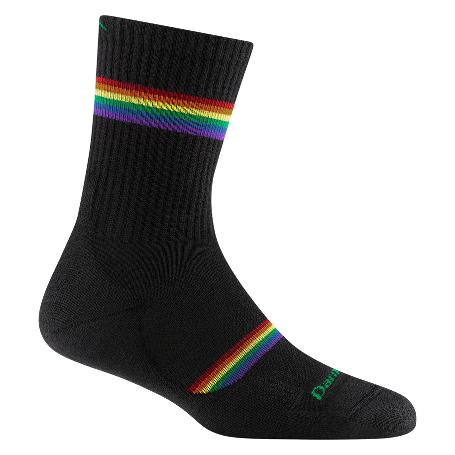 Prism Crew Lightweight w/Cushion Running Sock - Women by Darn Tough in black with rainbow stripes, merino wool, cushioned, durable, flexible for running