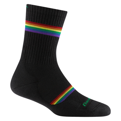 Prism Crew Lightweight w/Cushion Running Sock - Women by Darn Tough in black with rainbow stripes, merino wool, cushioned, durable, flexible for running