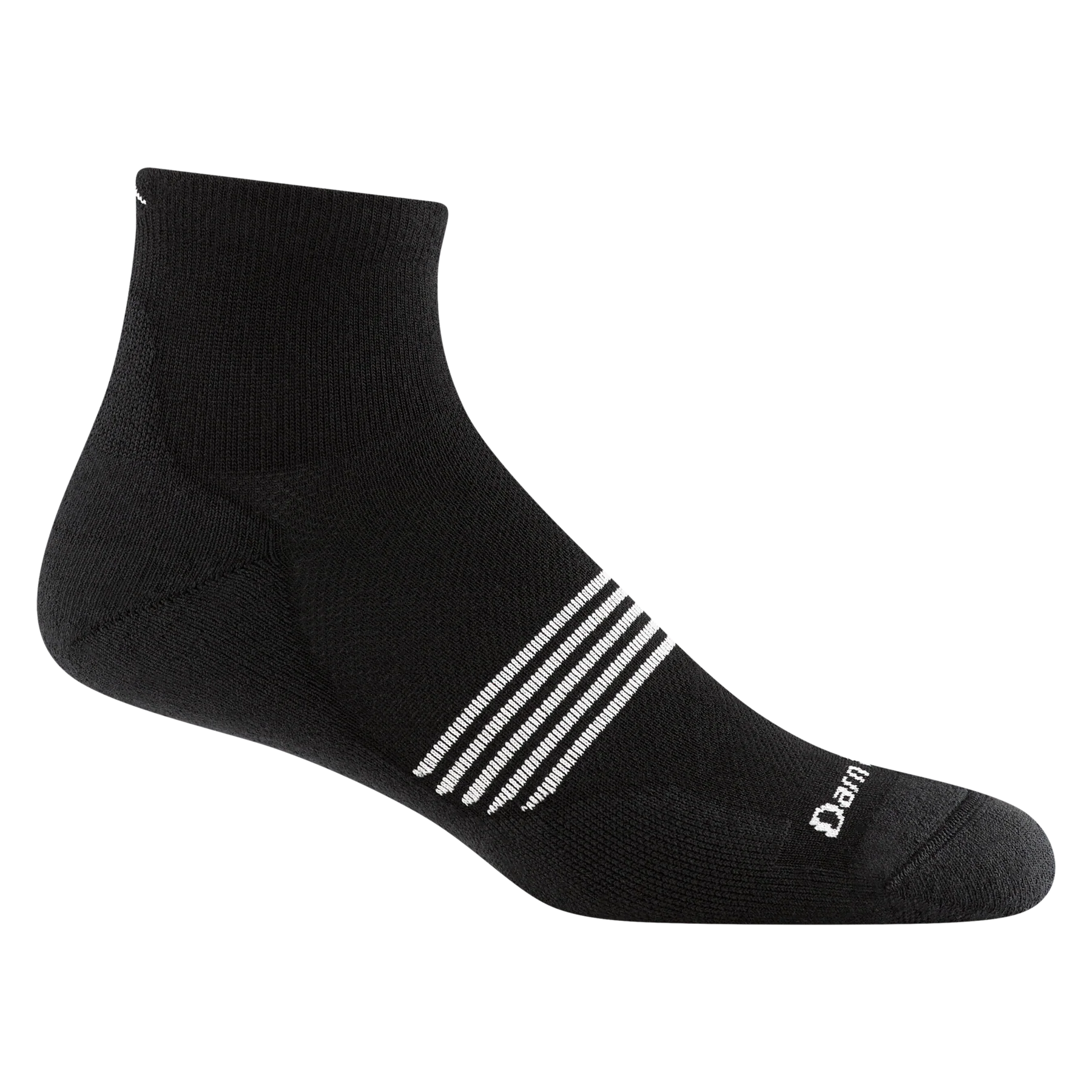 Element Quarter Lightweight w/Cushion Running Sock - Men by Darn Tough in black with white stripes, breathable mesh for long runs