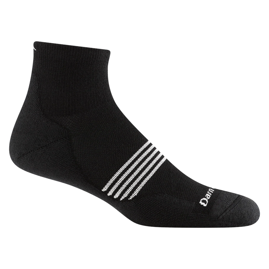 Element Quarter Lightweight w/Cushion Running Sock - Men by Darn Tough in black with white stripes, breathable mesh for long runs