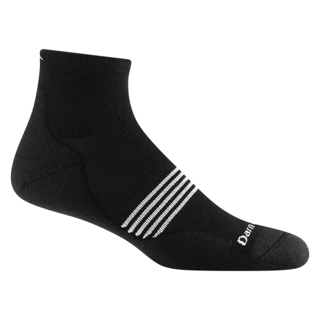 Element Quarter Lightweight w/Cushion Running Sock - Men by Darn Tough in black with white stripes, breathable mesh for long runs