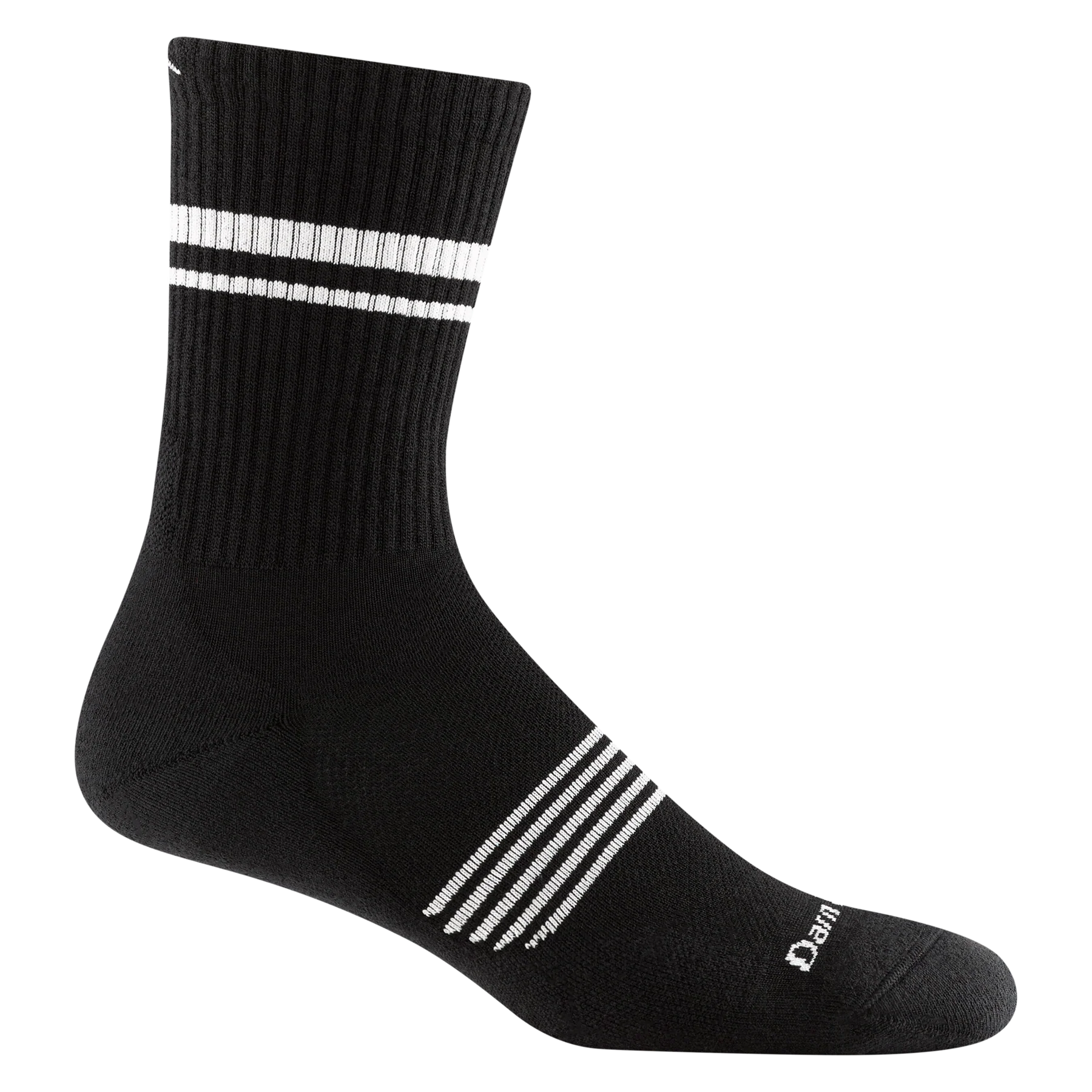 Element Micro Crew Lightweight w/Cushion Running Sock - Men by Darn Tough in black with white stripes, breathable Merino wool for running comfort