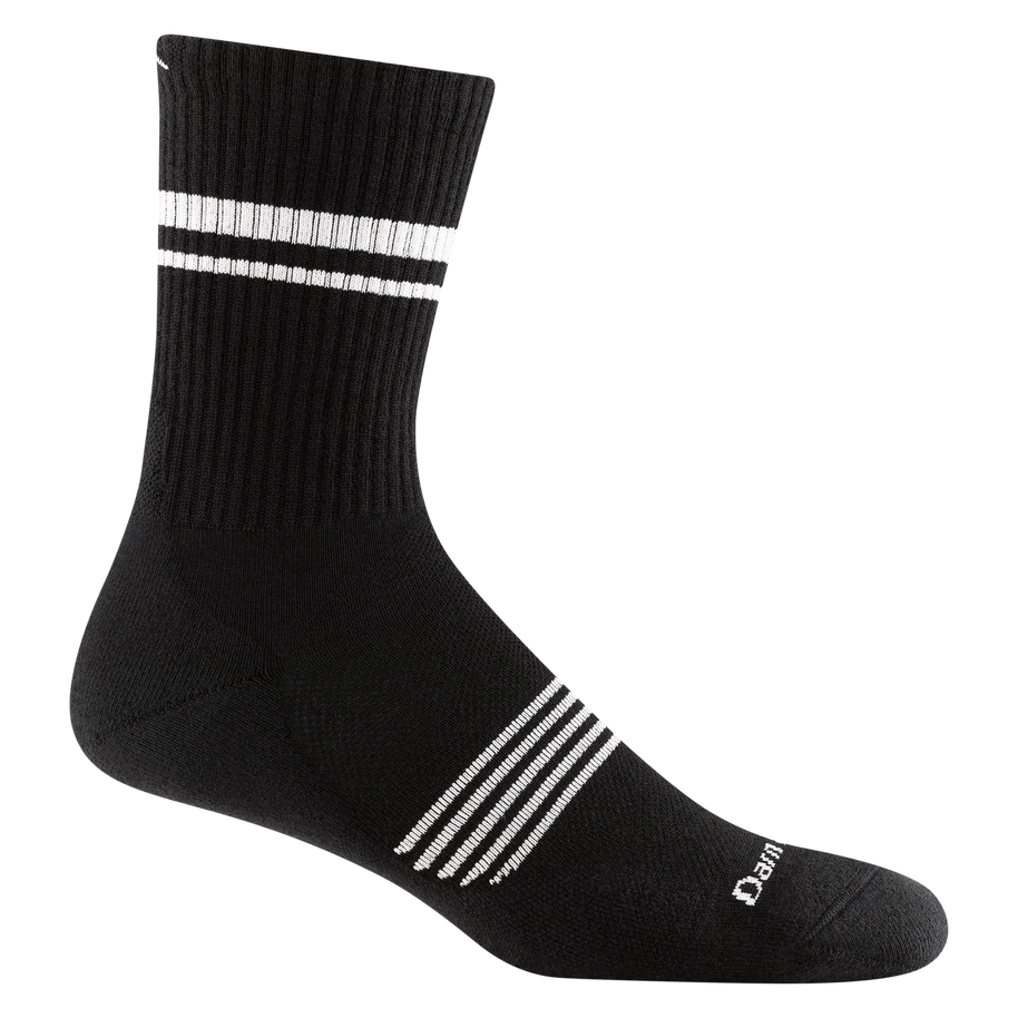 Element Micro Crew Lightweight w/Cushion Running Sock - Men by Darn Tough in black with white stripes, breathable Merino wool for running comfort