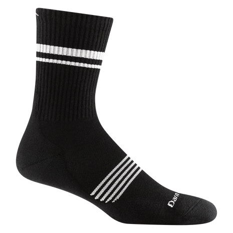 Element Micro Crew Lightweight w/Cushion Running Sock - Men by Darn Tough in black with white stripes, breathable Merino wool for running comfort