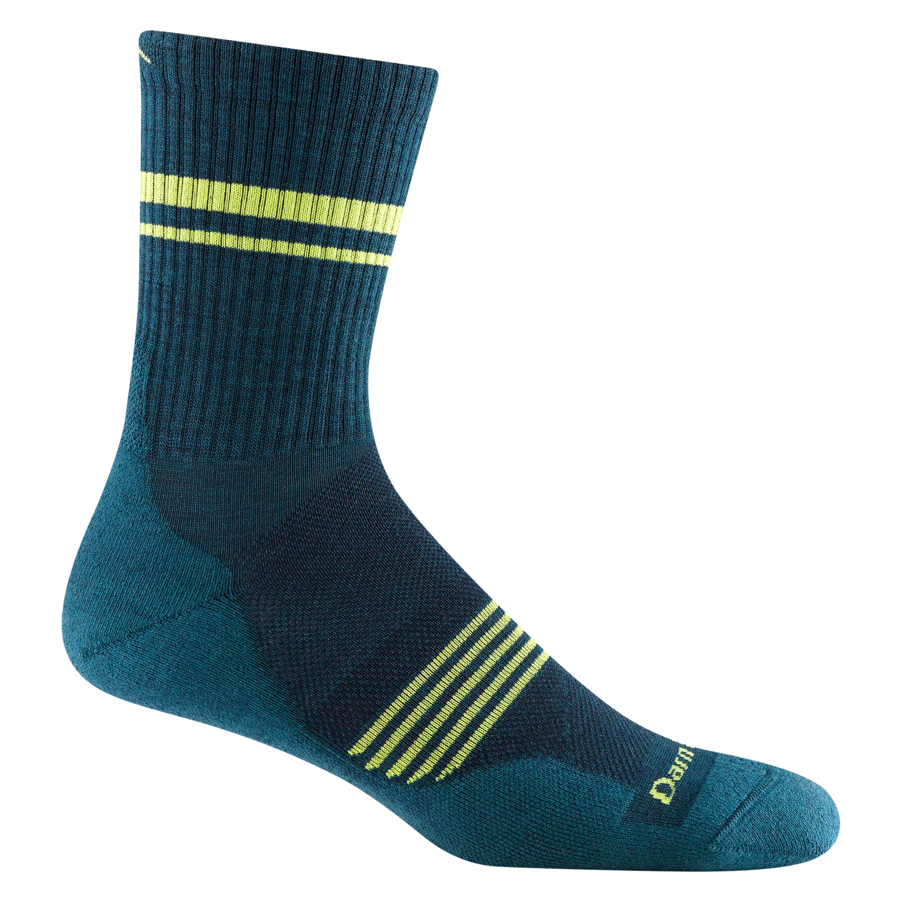 Element Micro Crew Lightweight w/Cushion Running Sock - Men by Darn Tough in blue with yellow stripes, breathable Merino wool for running comfort