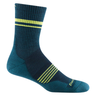 Element Micro Crew Lightweight w/Cushion Running Sock - Men by Darn Tough in blue with yellow stripes, breathable Merino wool for running comfort