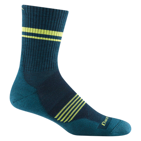 Element Micro Crew Lightweight w/Cushion Running Sock - Men by Darn Tough in blue with yellow stripes, breathable Merino wool for running comfort