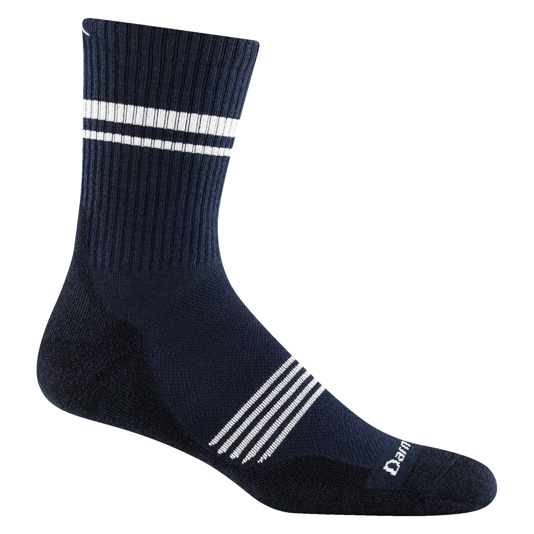 Element Micro Crew Lightweight w/Cushion Running Sock - Men by Darn Tough in navy with white stripes, breathable Merino wool for running comfort