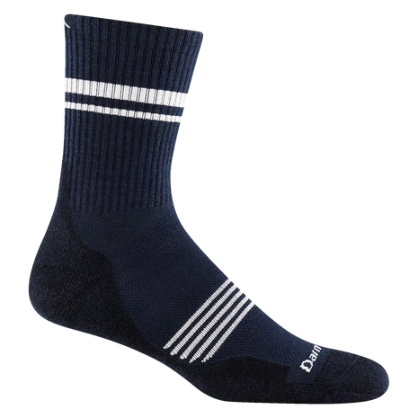 Element Micro Crew Lightweight w/Cushion Running Sock - Men by Darn Tough in navy with white stripes, breathable Merino wool for running comfort