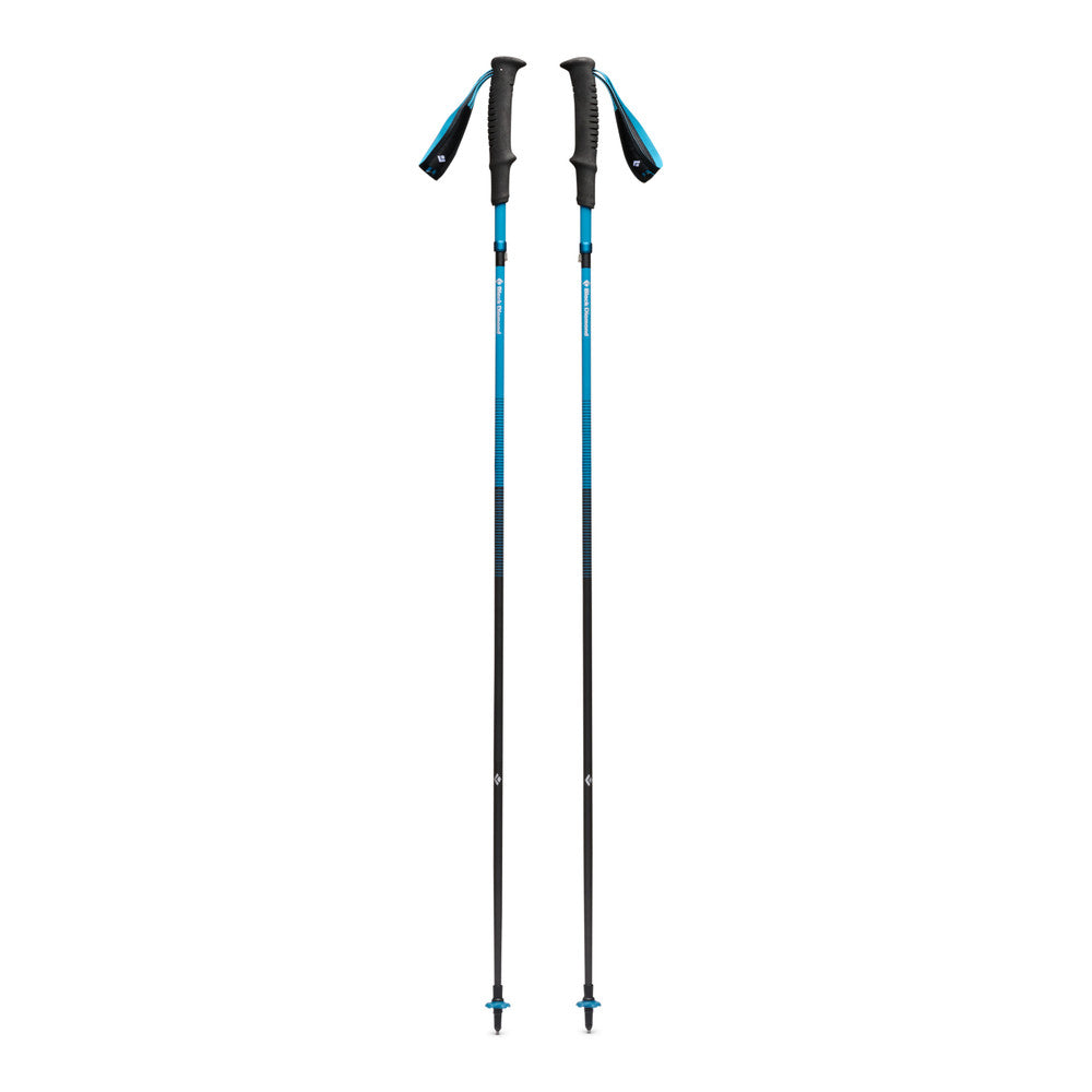 Distance Carbon Z Poles by Black Diamond in blue and black, lightweight 100% carbon foldable poles designed for fast travel and running.