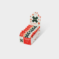 Display box of Xact Energy Fruit Bars in Strawberry, open red and white carton full of wrapped bars
