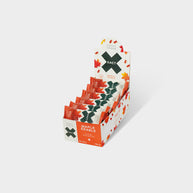 Display box of Xact Energy Fruit Bars in Maple, open carton with maple leaf graphics and wrapped bars
