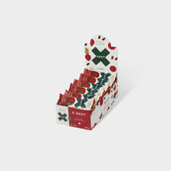 Display box of Xact Energy Fruit Bars in E-Beet, open red and white carton of wrapped bars