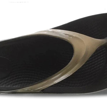 OOlala Luxe - Women by Oofos in black and translucent, cushioned sandal with patented OOfoam for all-day comfort and stylish wear