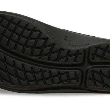 OOlala Luxe - Women by Oofos in black with patented OOfoam sole, lightweight slide sandal with cushioned footbed for all-day comfort and style