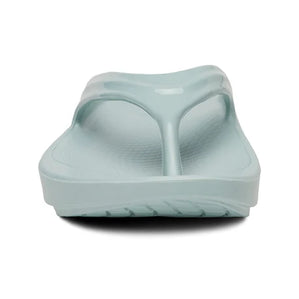 OOlala - Women by Oofos in light blue slide sandal with patented OOfoam footbed absorbing 37% more impact for comfort and recovery