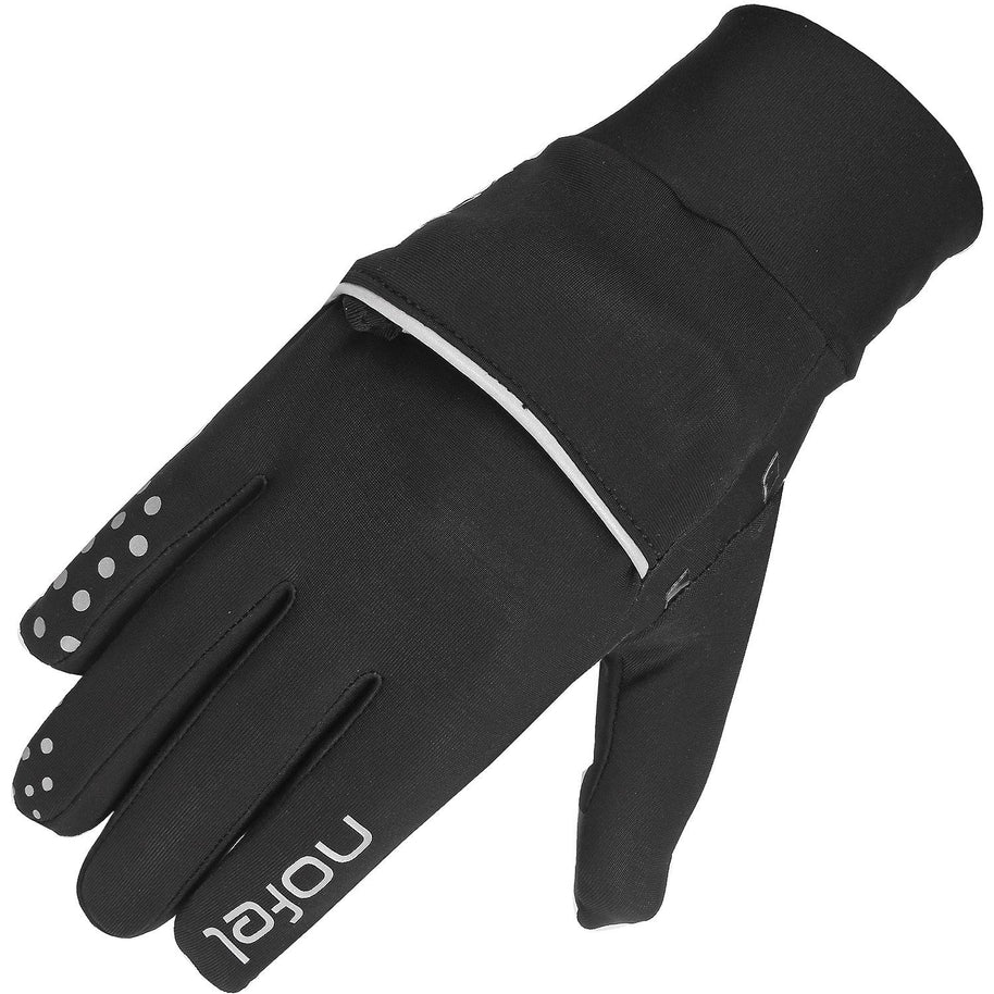 Basic Gloves by Nofel in black with brushed fabric, lightweight snug fit, reflective logo, touch Tec fingers for warmth and everyday use