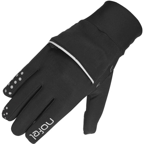 Basic Gloves by Nofel in black with brushed fabric, lightweight snug fit, reflective logo, touch Tec fingers for warmth and everyday use