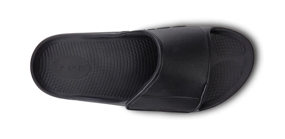 OOahh Sport Flex - Unisex by Oofos in black with adjustable OOfoam™ strap for support and comfort, ideal for recovery and casual wear