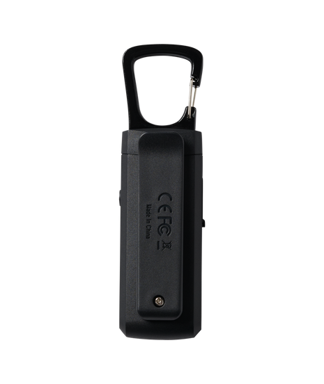 Siren LED Alarm RX by Nathan in black with USB-C rechargeable battery and carabiner clip for safety and visibility outdoors